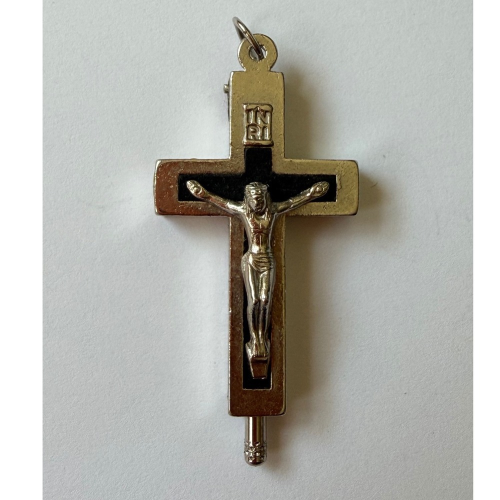 Vintage terra di Medjugorje‎ Locking Crucifix Pendant Inlaid Stone Hinged Cross